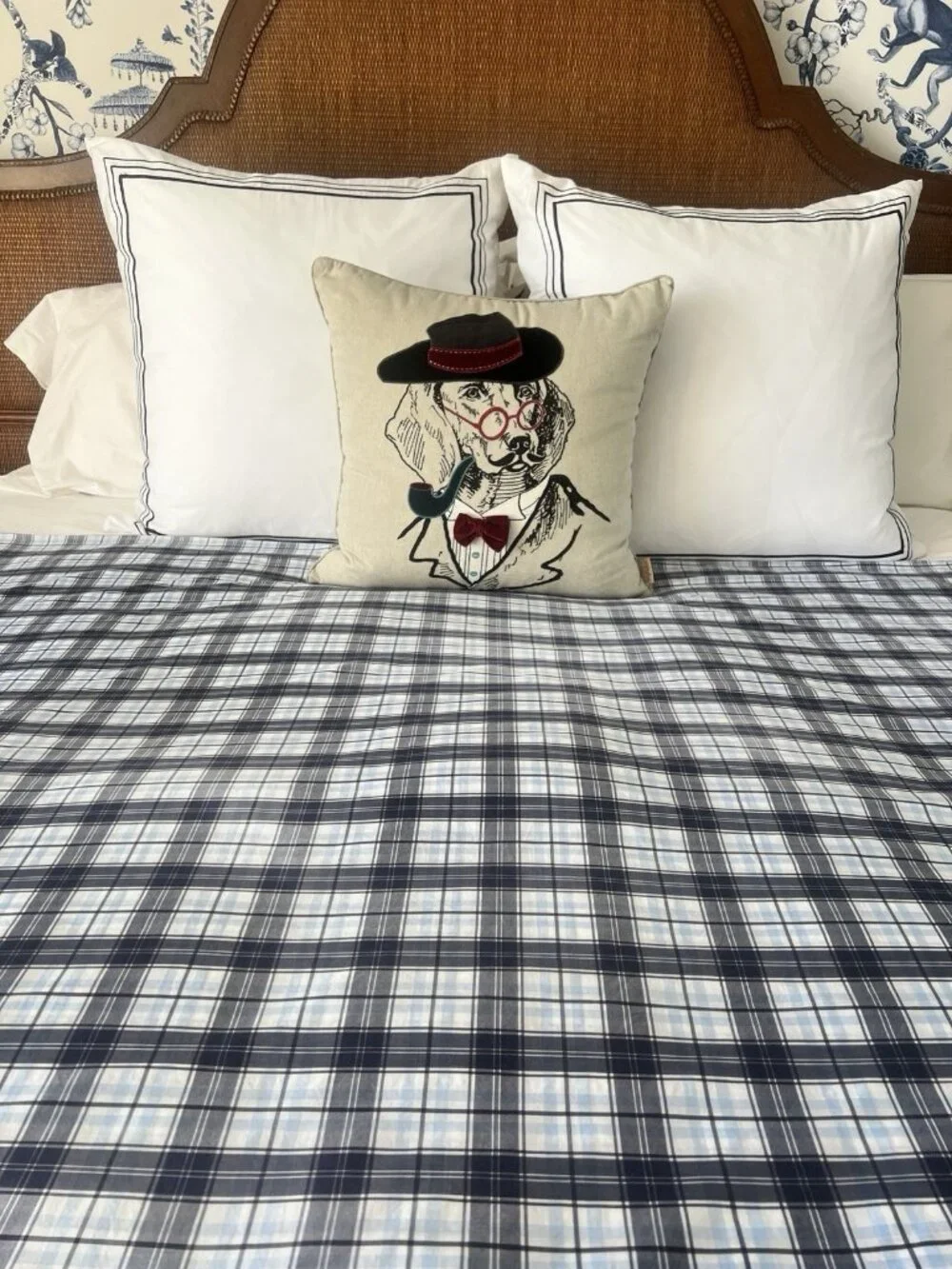 POTTERY BARN KIDS Plaid Duvet Cover Twin Navy Blue White 100% Cotton Children